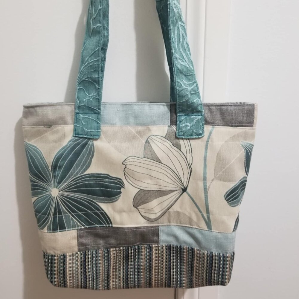 Handmade shoulder tote bag teal grey handbag market bag purse, Sweet As Honey